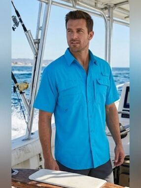 Stillwater Supply Co. Fishing/Performance Shirt Size M Bright blue